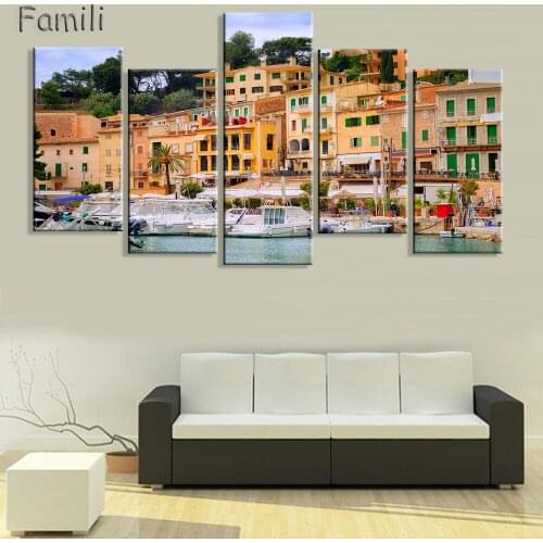 5Panel Living room home wall modern art poster Parc guell spain city cityscape landscape sunny blue sky