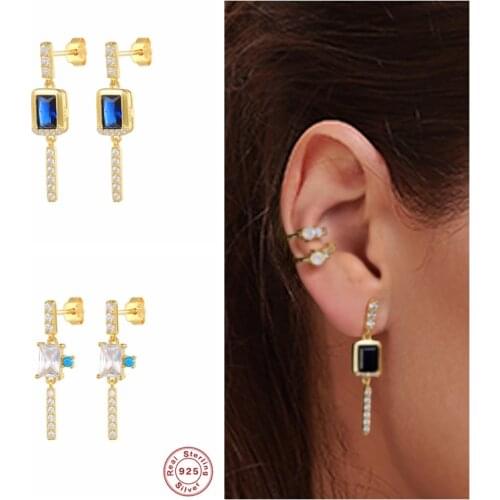 GS 925 Sterling Silver Blue White Zircon CZ Tassel Dangle Earrings For Women Luxury Bohemian Pendiente 2021 Fine Jewelry Gift