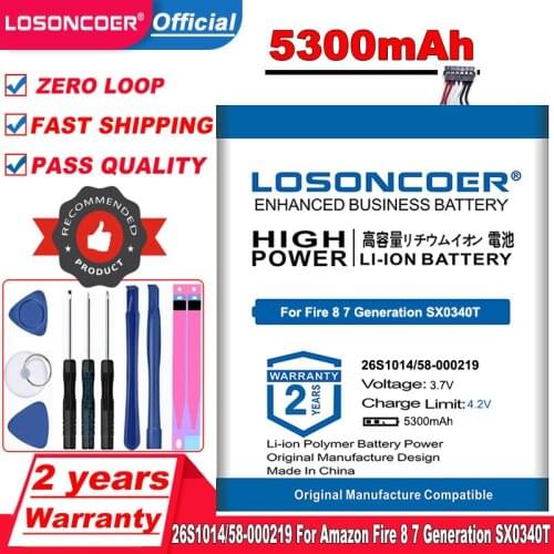 LOSONCOER 5300mAh 26S1014 58-000219 Battery for Amazon Fire 8 7 Generation, Fire 8.7, SX0340T Tablet Pad Batteries