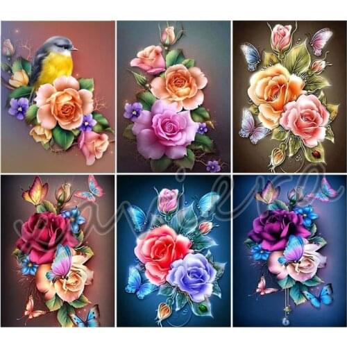 Xaviera 5D Diy Diamond Painting Rose Flower Butterfly Mosaic Embroidery Full Round Square Drill Cross Stitch Rhinestone Artwork