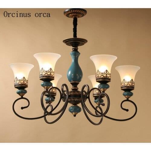 American Antique Iron Chandelier living room bedroom lamp European classical design simple glass chandelier free shipping