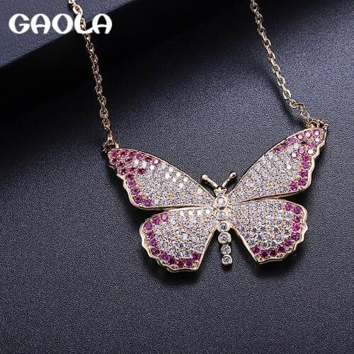 GAOLA Cute Butterfly Necklaces Pendants Silver Color Cubic Zirconia Jewelry Chain Necklace For Women GLD1255
