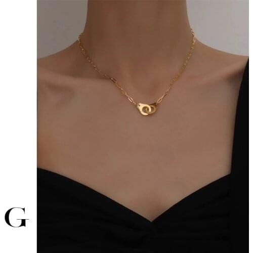 GHIDBK Hot Sale 2020 Stainless Steel Unique Design Shape Handcuffs O Chain Pendant Necklaces Women Street Style Collars Chokers