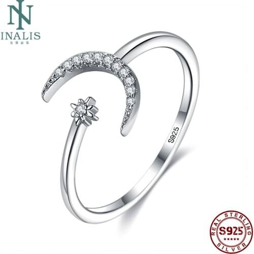 INALIS Authentic 925 Sterling Silver Simple Open Adjustable Finger Rings For Women 5A Clear Cubic Zircon Fine Female Jewelry New