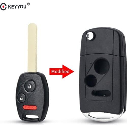 KEYYOU Modified Remote 2+1 3 Buttons Replacement Flip Car Key Shell Case For Honda Accord Civic 2006-2011 CRV 2018 Pilot fit
