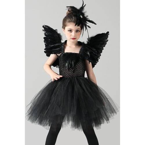 Girtls Black Swan Cosplay Costumes Children Littler Evil Dress Up Dresses for Kids Feather Play Bird Clothing Girl Party Frocks