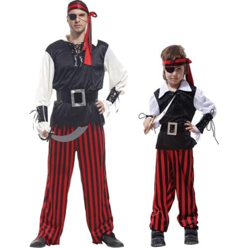 Halloween Purim Costumes Kids Adult One Eye Cutthroat Pirate Costume for Boys Men Parent-child Party Mardi Gras Fancy Dress