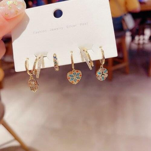 Colorful Hamsa Palm Heart Hoop Earrings Set for Women Micro-inlaid CZ Ear Jewelry Gifts Wholesale S-E1367