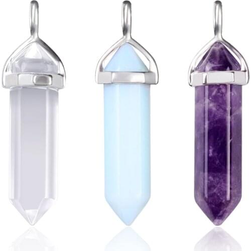 Crystal Point Clear Quartz Pendant Natural Opal Moonstone blue Lapis Lazuli Malachite Onyx Unakite Crystal Mineral Jewelry
