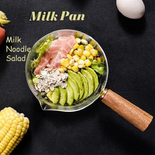 Kitchenware Ramen Glass Milk Soup Pot Vegetable Salad Bowl Wooden Handle Cooking Pan Japanese Korean Breakfast Maker Cookware