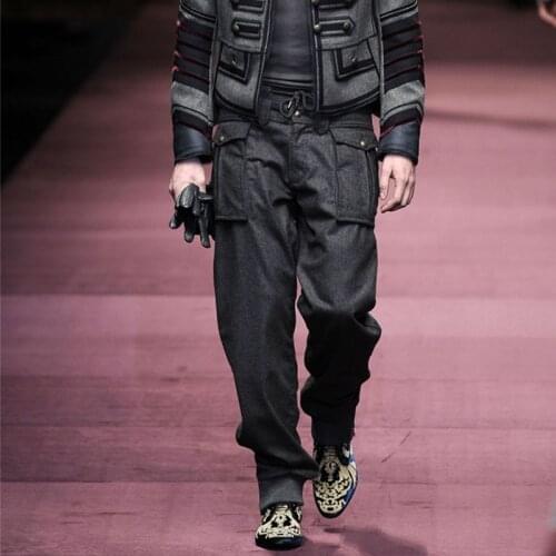 Mens woolen woolen overalls loose and casual winter new products catwalk trousers feet sports pants harem pants