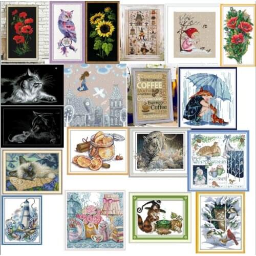 Top 4.87usd selling cross stitch package plant sets aida 18ct 14ct people kit embroidery DIY handmade needlework