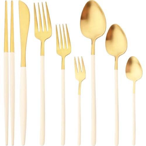 Knife Fork Tea Spoon Chopsticks Tableware Matte Gold Cutlery Set 304 Stainless Steel Dinnerware Set Kitchen Flatware Silverware