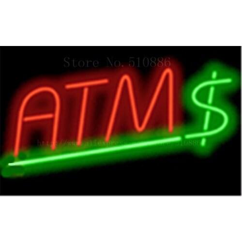 17*14" ATM NEON SIGN REAL GLASS BEER BAR PUB LIGHT SIGNS store display Restaurant Shop Financial Services Advertising Lights