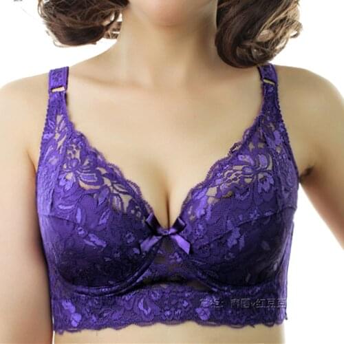 Xianqifen 40 90 46 underwear plus large size underwire top bh bralette lace Sexy Womens bra intimates deep V brassiere C D cup