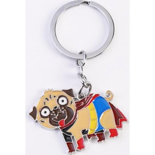 New Cute Keychain Cartoon Dog Keychains Pet Pugs Key Ring Charms for Bag Car Keyring for Women Best Friends Gift