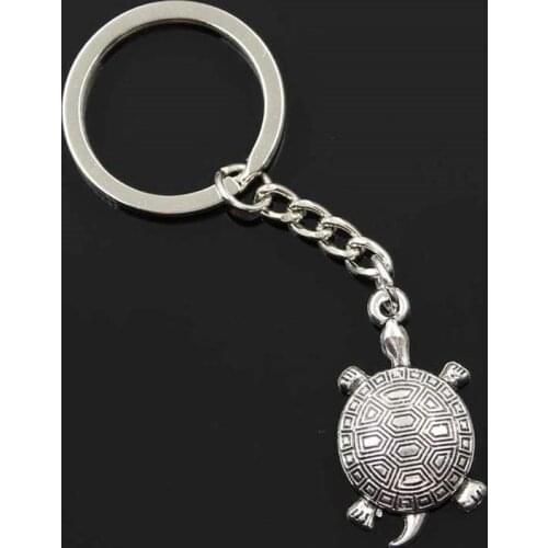 New Fashion Men 30mm Keychain DIY Metal Holder Chain Vintage Tortoise Turtle Sea 34x20mm Silver Color Pendant Gift