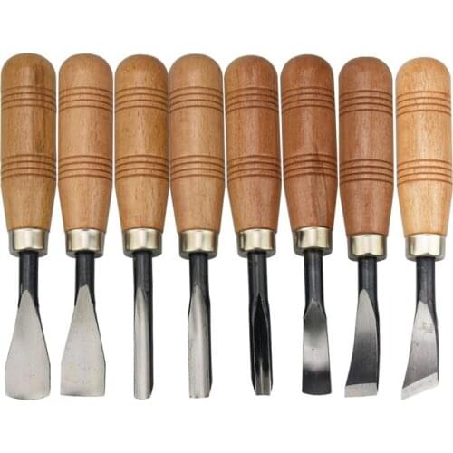 Newest 8Pcs Wood Carving Chisels Kit Carving Chisel DIY Tool with Wooden Handle Steel Blade Woodcarving Knives Hand Tools