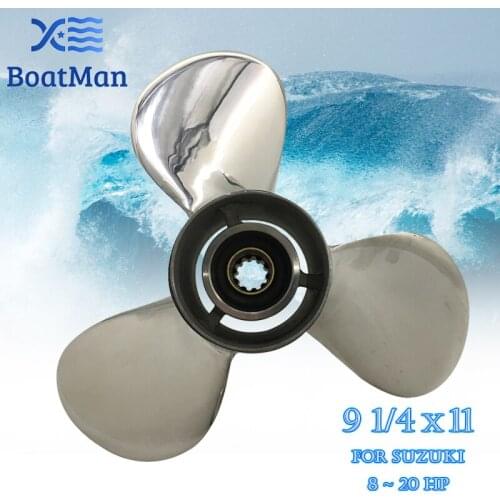 Outboard Propeller 9 1/4x11 For Suzuki Engine 8HP 9.9HP 15HP 20HP Stainless steel 10 splines Outlet Boat Parts SS9-1400-011