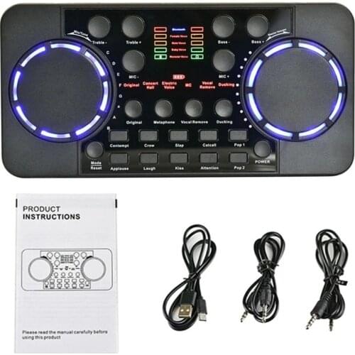 Portable Live Sound Card Audio Mixer Streaming Sound Voice Changer Podcast DJ Mixer Board for Karaoke Recording