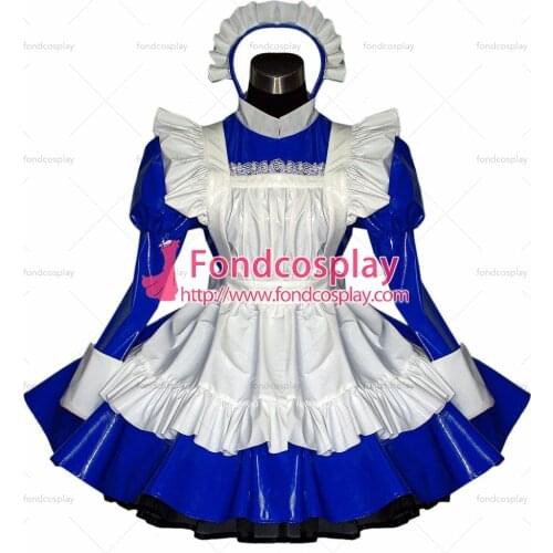 Sexy Sissy Maid Dress Pvc Dress Blue Lockable Uniform Cosplay Costume Custom-made[G509]