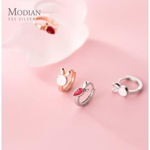 Modian New 925 Sterling Silver Mini Tiny Rabbit Carrot Asymmetry Hoop Earring for Women Fashion Ear Pin Fine Jewelry Kids Gift