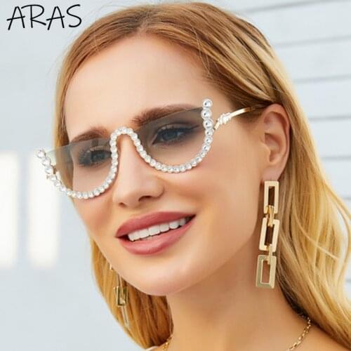 Diamond Cat Eye Sunglasses Women Unique Rhinestone Semi-Rimless Sun Glasses Ladies Luxury Brand Crystal Sexy Frame Gafas De Sol