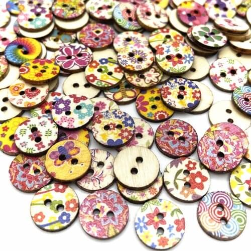 Suoja 15mm 100pcs/lot Fashion Wood Buttons Sewing Scrapbooking Flowers Shaped 2 Holes Mixed Sewing Buttons Sewing accessories