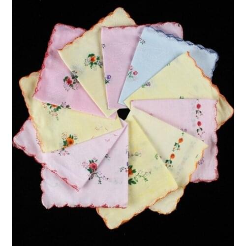 Cotton Women Hankies Embroidered Lace Flower Hanky Floral Random Color Cloth Ladies Handkerchief Fabrics 6Pcs