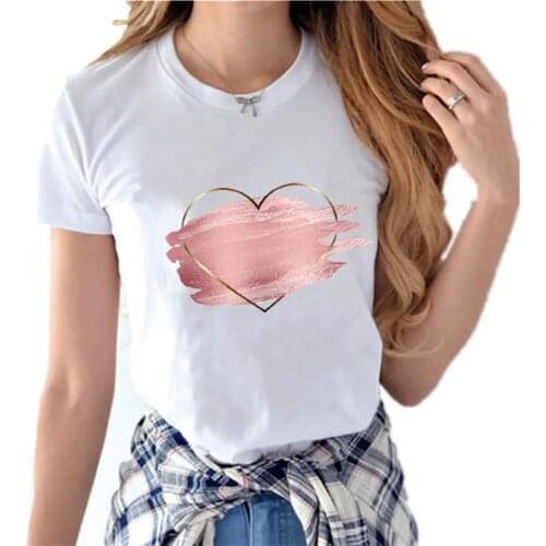 Women T Shirt Love Graphic Printed Fashion Casual Cute 90s Tees Lady Tops Clothing Short Sleeve Female T Shirts Womens T-Shirt
