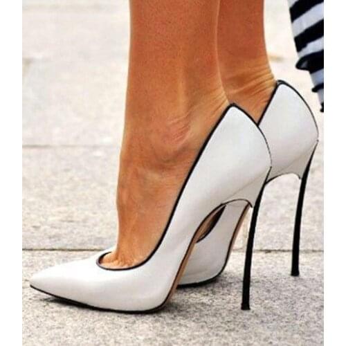 FGHGF womens Pumps 12 cm white pointed heels, white bag black , sexy fashion SIZE 34-43