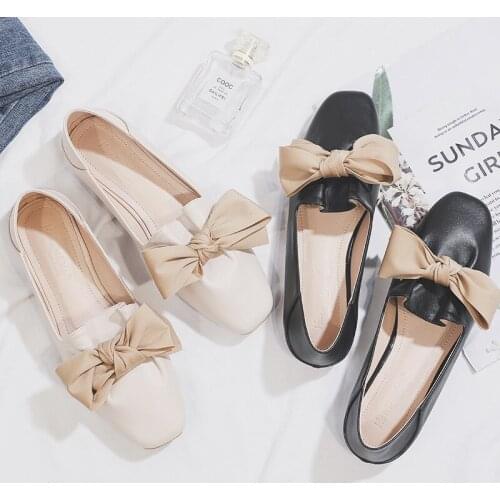 2021 new flat-bottomed fairies wear bean shoes Joker bow shoes women Breathable wear-resistant quick drying lightweight