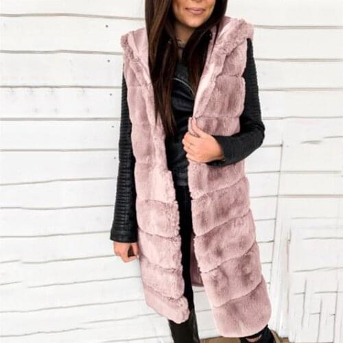 Womens Faux-fur' Gilet Vest Sleeveless Waistcoat Body Warmer Jacket Coat Outwear Hooded Down Cotton Jacket Medium-long
