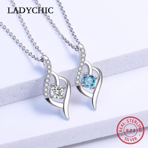 LADYCHIC Simple 925 Sterling Silver Pendant Cute Blue & Clear Zircon Necklace for Women Pure Silver Jewelry Lovers Gift LNS1028