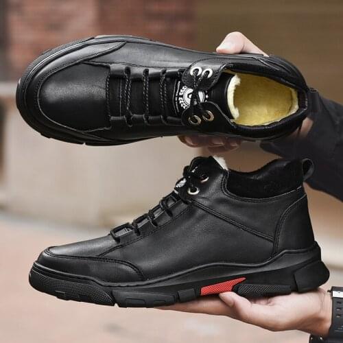 ZSAUAN Winter Heat Insulation Casual Men Genuine Leather Sneakers Handmade High Top Outdoor Mens Shoe Western Antiskid Footwear