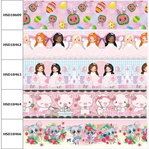 10yard Hot Cartoon Mouse Pig Girl Printed Grosgrain Ribbon Accessory Hairbow Headwear Decoration DIY Wholesale OEM 38MM 75MM
