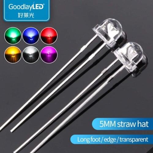 1000PCS/LOT 5mm straw hat long leg transparent edge white red blue green yellow light-emitting diode LED