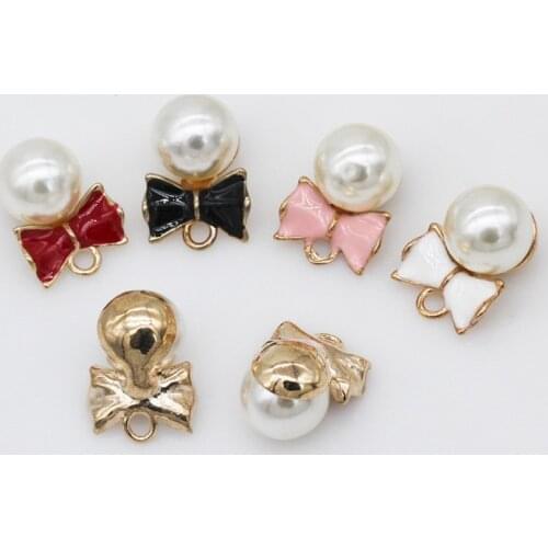 10p 15x21mm Alloy Bow Acrylic Pearl Charm Pendants Connector Beads For DIY Earrings headwear jewelry Making accessories supplies