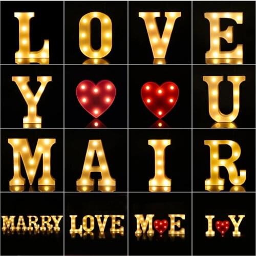 3D LED Night Lamp 26 Letter Heart Marquee Sign Alphabet Light Wall Hanging Lamp Indoor Decor Wedding Party LED Night Light