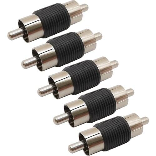 5Pcs Dual RCA Plug Connector RCA Male to Male Plug Coupler AV Video Audio Cable CCTV Camera Adapter