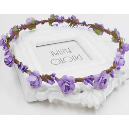 5pcs Bridal Headdress Flower Head Wreath Crown Purple Hippie Hairband Fairy Wedding Headbands for Women Bridesmaid Hair Pieces