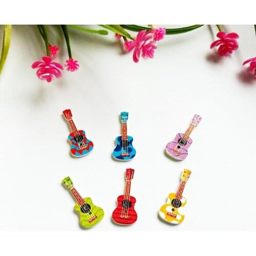 50Pcs 2 Holes Buttons Decorative Sewing Accessories Mixed guitar Pattern Scrapbooking Cartoon Wooden Buttons 16x37mm