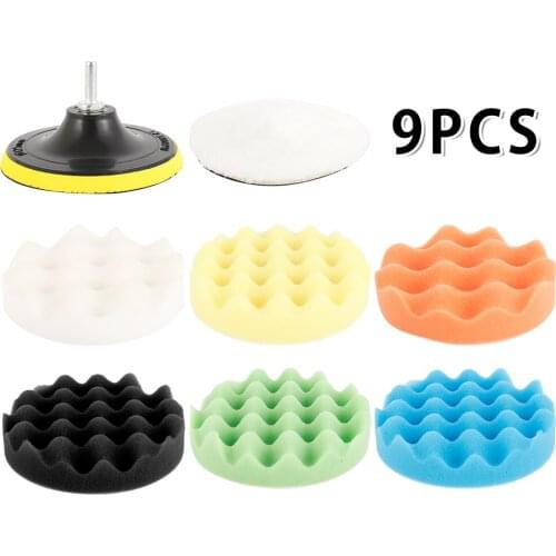 9pcs Buffing Sponge Pad Set 5 Inch Car Waxing Polishing Cleaning Tools Auto Polishing Pad Hand Tool Kit Polishing Accessories