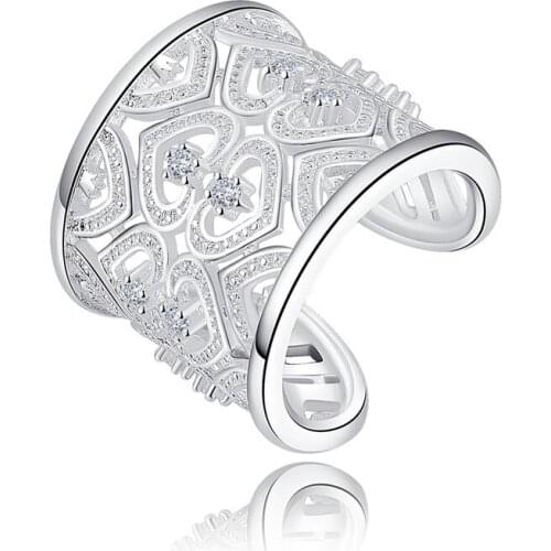 925 Sterling Silver Ring AAA Zircon Hollow Heart-shaped Open Ring For Woman Man Fashion Party Jewelry Couple Gift