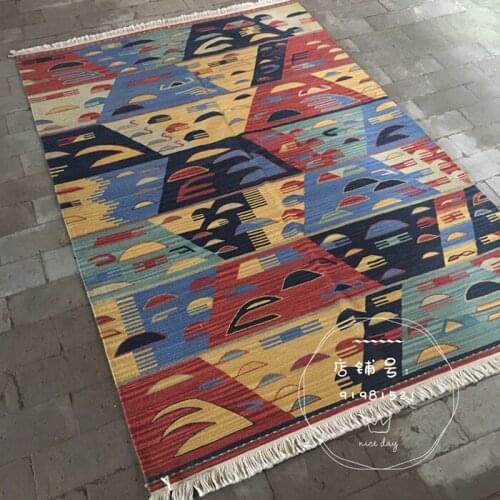 Alfombra Kilim Handwoven Fashionable Household Decorates Circular Carpet Rectangle Carpet Wool Knitting Carpets