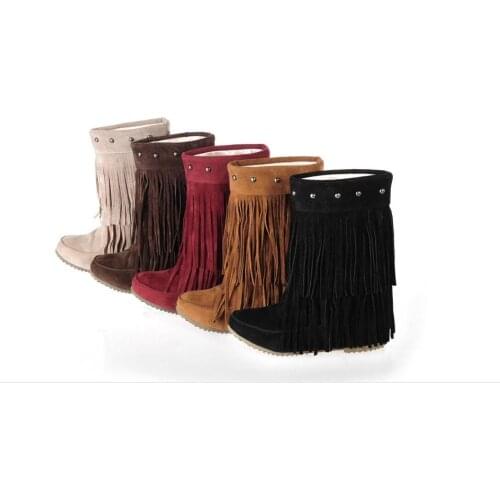 Free Shipping New Arrival Warm Luxury Fur Tassel Classic Mujer Botas Cowhide Leather Snow Furry Boots Winter Shoes for Women