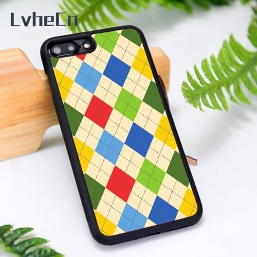 LvheCn Silicone Rubber Phone Case Cover for iPhone 6 6S 7 8 Plus X XS XR 11 12 Mini Pro Max Colorful Argyle Diamonds Pattern