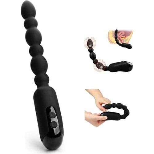 Double vibration anal toys, beaded foldable anal vibrator prostata massage g-spot gay couples toys buttplugs anal balls sex toys