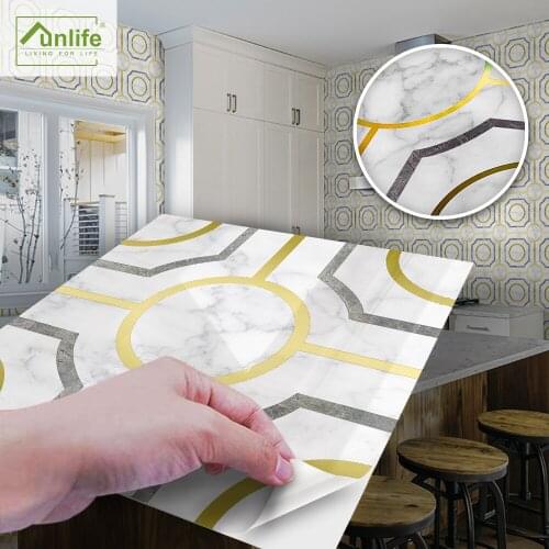 Funlife® BRILLIANT™ 20X20cm Gilding Circular Marble Tile Sticker Waterproof PVC DIY Wall Sticker for Bathroom Kitchen Home Decor