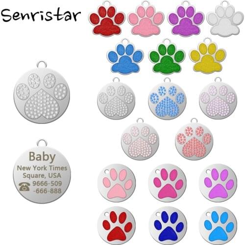 Personalized ID Name Cat Dog Tag Custom Metal Engraved Name Puppy Dog Collar Tag Paw Pendant Keychain Pet Dog Collar Accessories